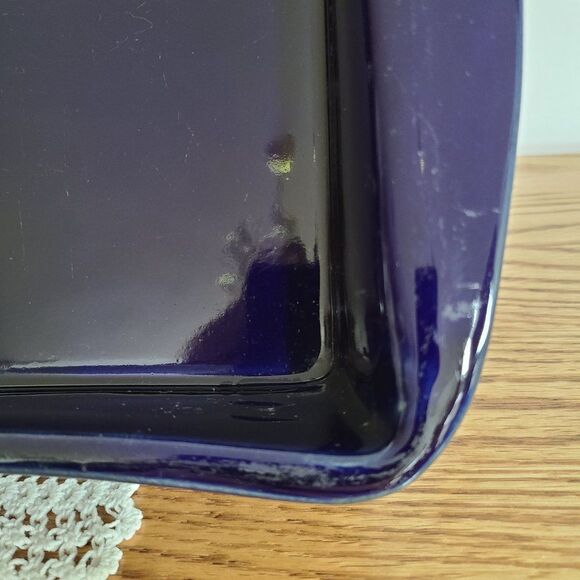 Vintage Ceramic Pottery ~13x9 Baking Dish Handmade Cobalt Blue Glazed Baking Pan - Picture 8 of 16